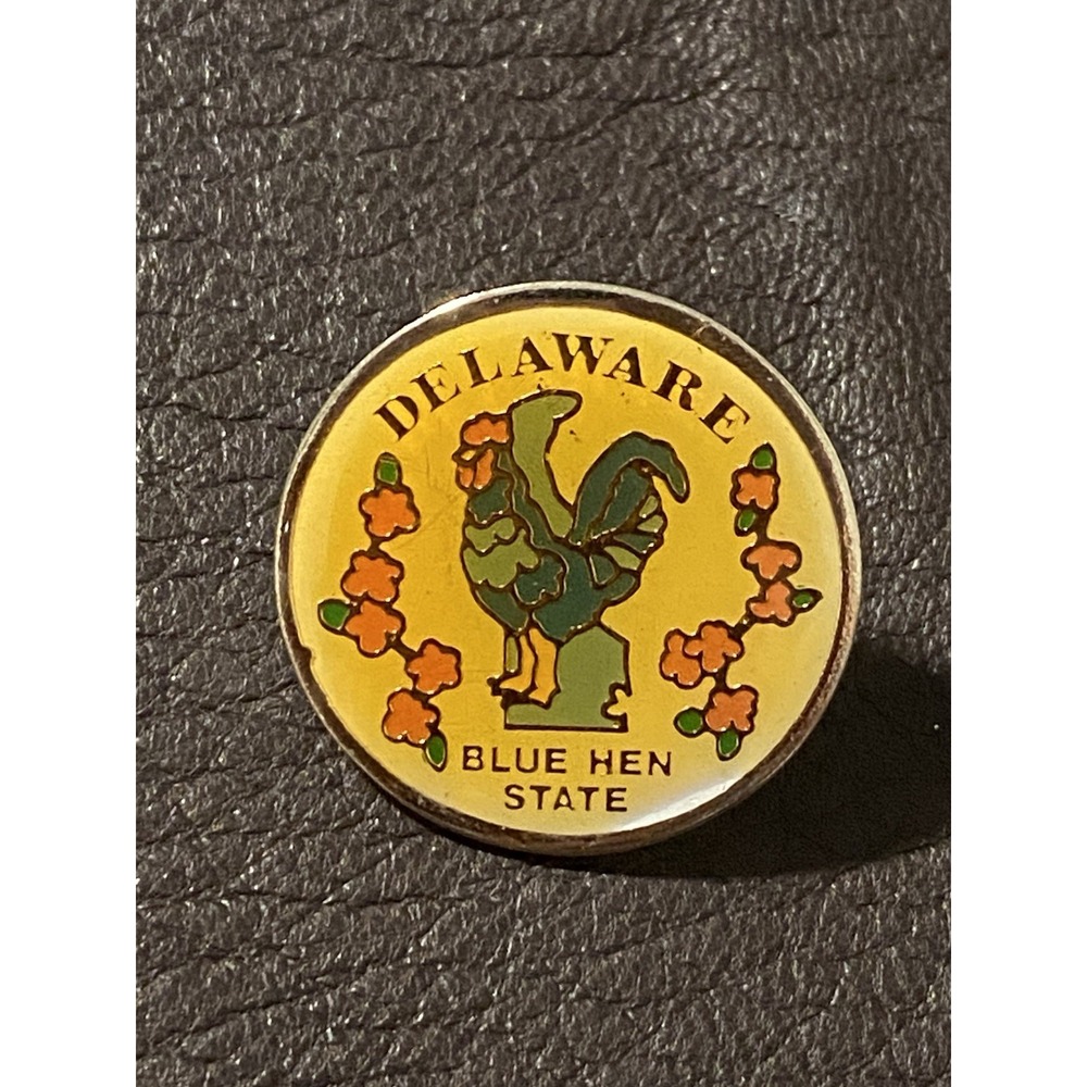 American Legion Delaware Blue Chicken Rooster Hen Vtg Lapel Pin Traveling USA